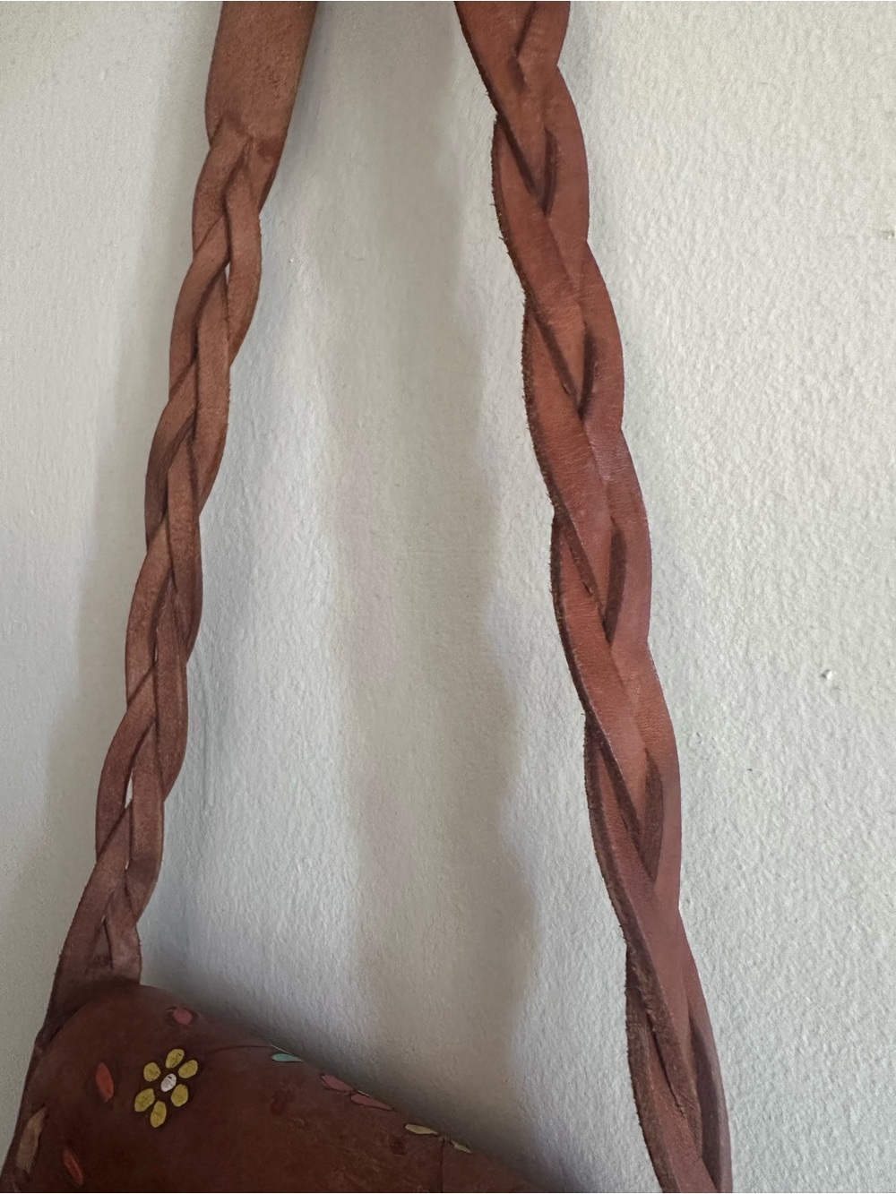 VINTAGE Handcrafted Brown Leather Floral Crossbody - Picture 4 of 6
